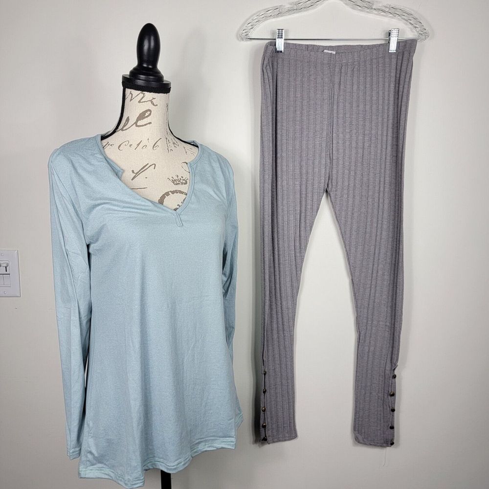 Bearpaw‎ 2 Piece Pajamas Large Green Gray Women's NWT